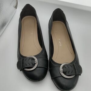 NICOLE Mary Jane Shoes Womens 9 Round Toe Black Leather Retro Style Buckle